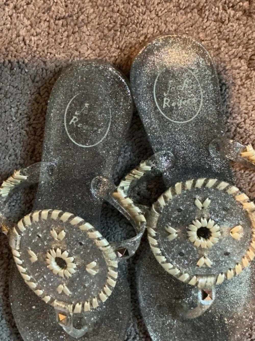 Metallic Silver Glitter Sandals by Jack Roger’s